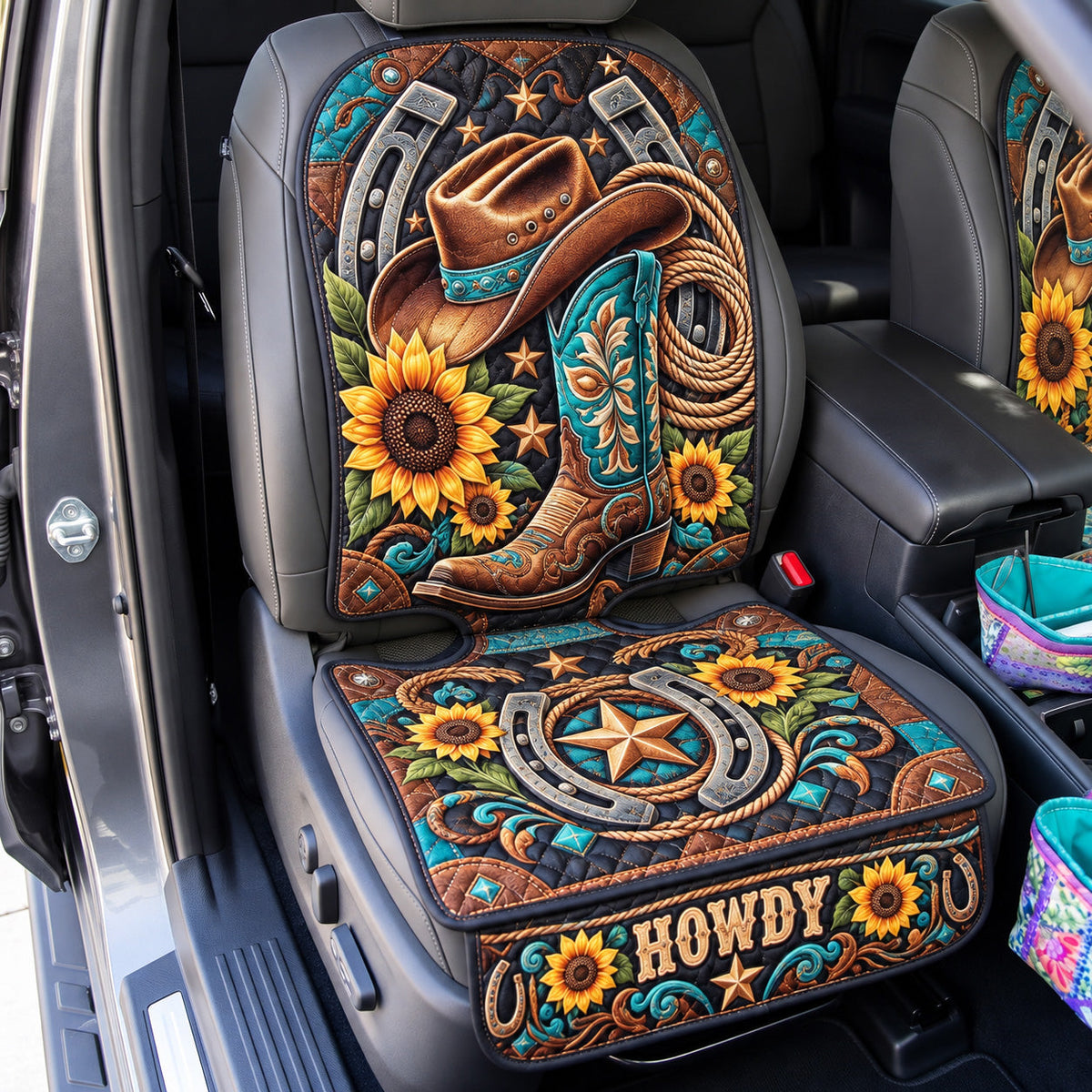 Western Sunflower Cowgirl quilted car seat protector