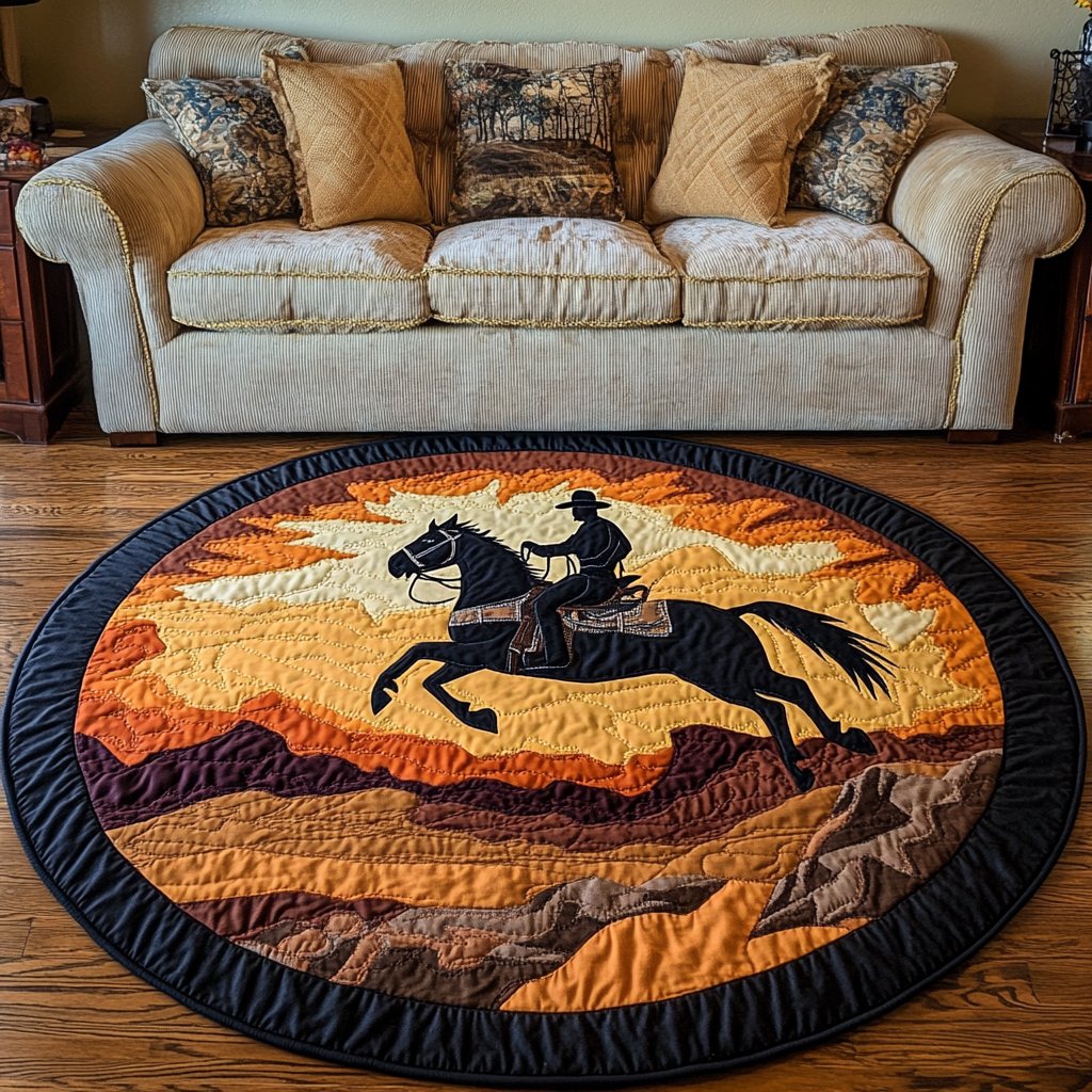 Western Trails Round Mat Rug - washable non-slip printed rug