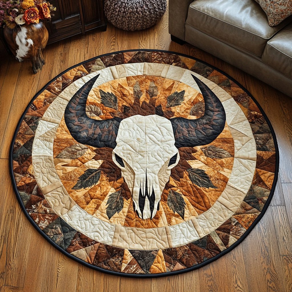 Western Vibe Round Mat Rug - washable non-slip printed rug