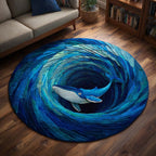 Whale Depths Round Mat Rug - washable non-slip printed rug