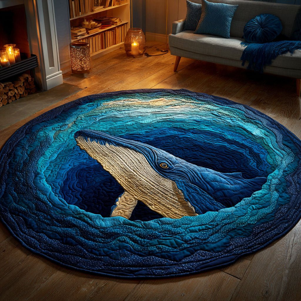 Whale Horizon Round Mat Rug - washable non-slip printed rug