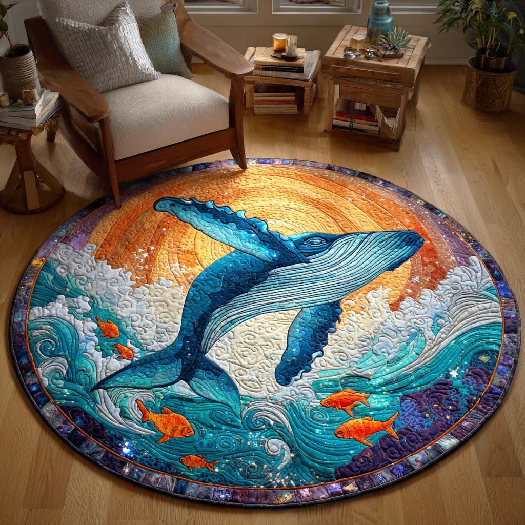 Whale Song Round Mat Rug - washable non-slip printed rug