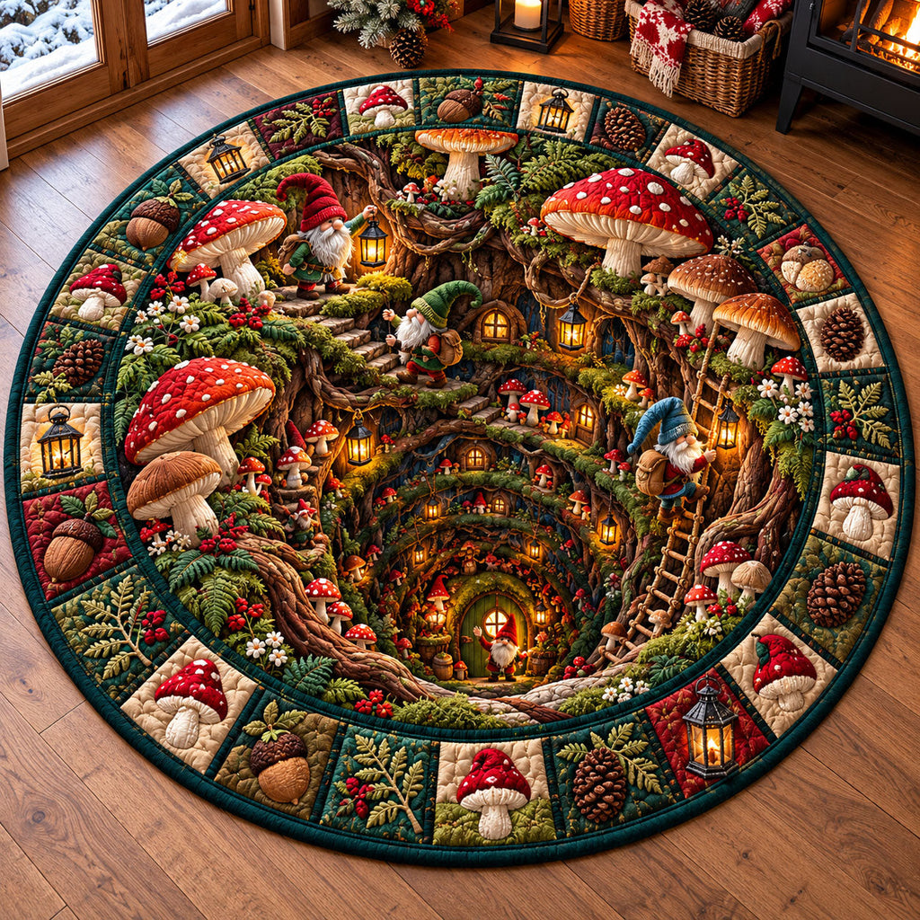 Whimsical Gnome Round Mat Rug - Nature Design | Nature Round Rug - washable non-slip printed rug