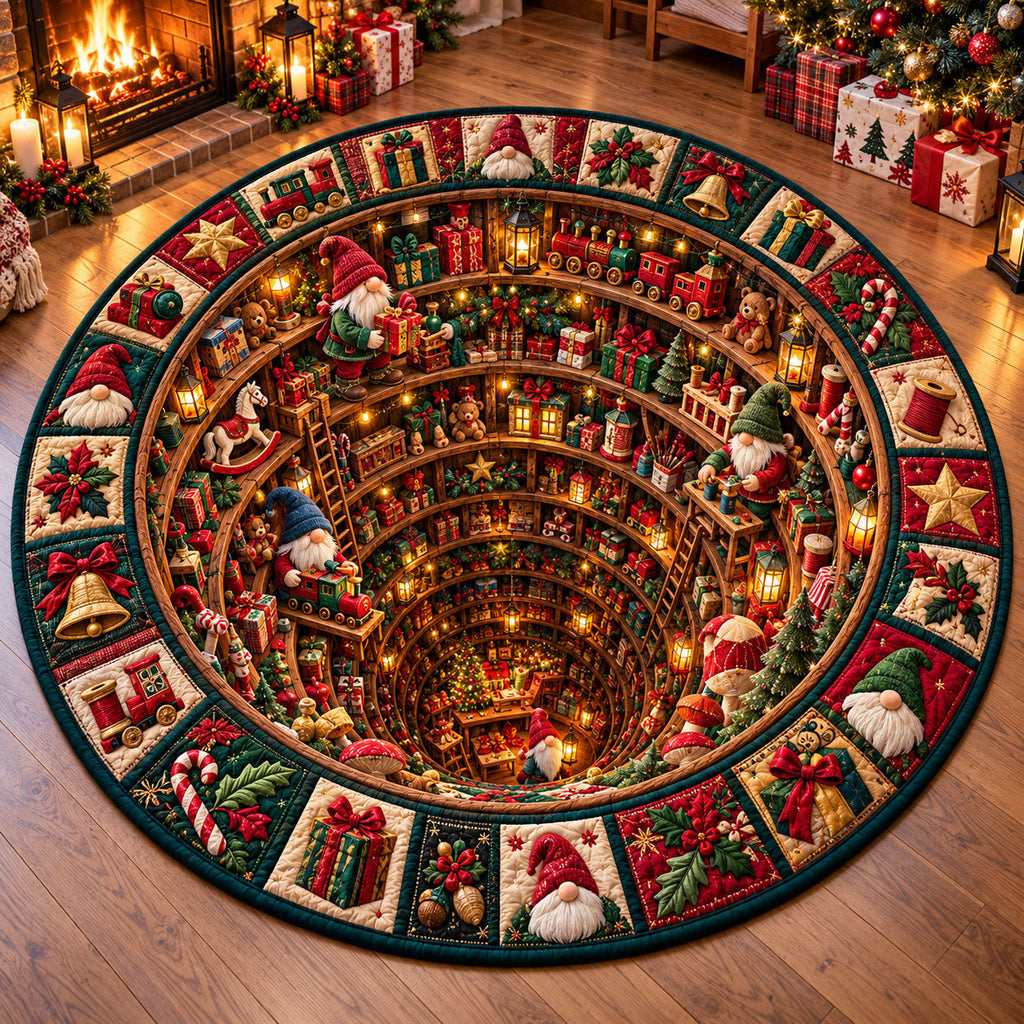 Whimsical Gnome Round Mat Rug - Nature Design | Nature Round Area Rug - washable non-slip printed rug