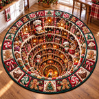 Whimsical Gnome Round Mat Rug - Nature Design | Nature Circle Rug - washable non-slip printed rug