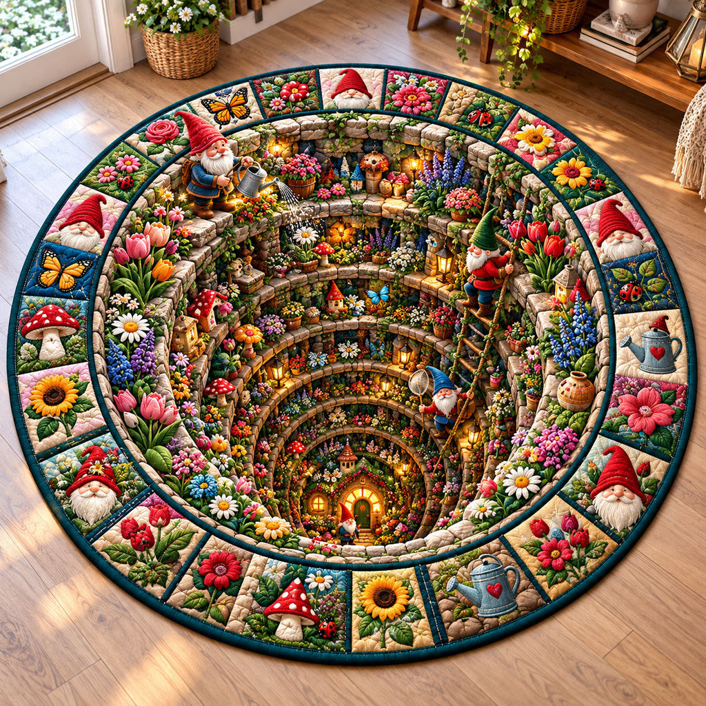 Whimsical Gnome Round Mat Rug - Nature Design | Nature Round Living Room Rug - washable non-slip printed rug