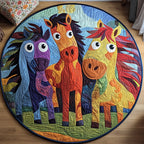 Whimsical Horse Round Mat Rug - washable non-slip printed rug
