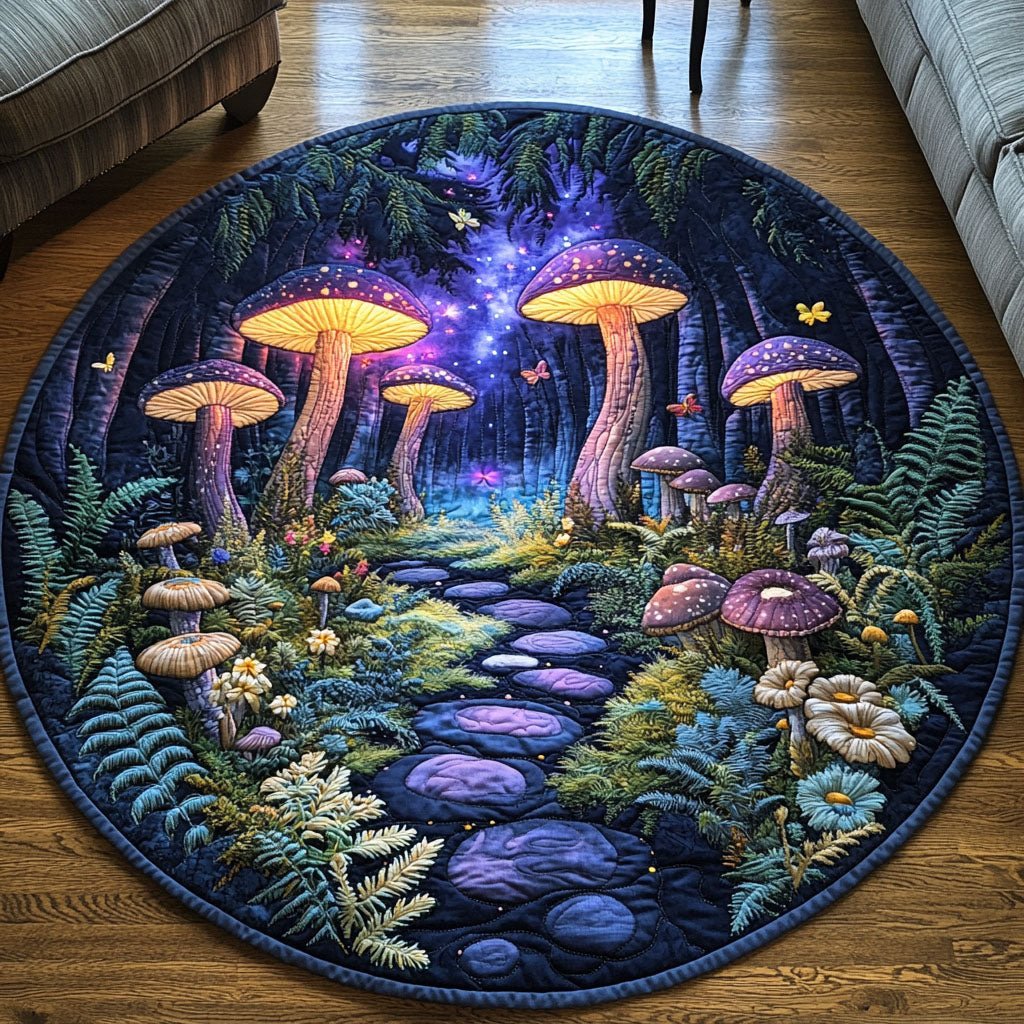 Whimsical Mushroom Pathway Round Mat Rug - washable non-slip printed rug