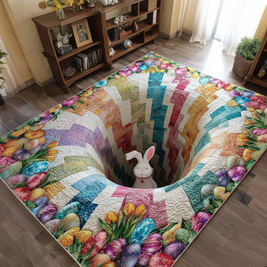 Whimsical Rabbit Tunnel area rug in a living room