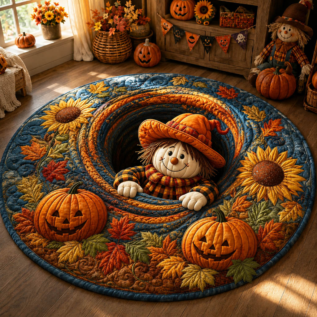 Whimsical Scarecrow Haven Round Mat Rug - Nature Design | Serene Home Decor (Design 1) - washable non-slip printed rug