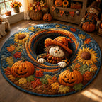 Whimsical Scarecrow Haven Round Mat Rug - Nature Design | Serene Home Decor (Design 1) - washable non-slip printed rug