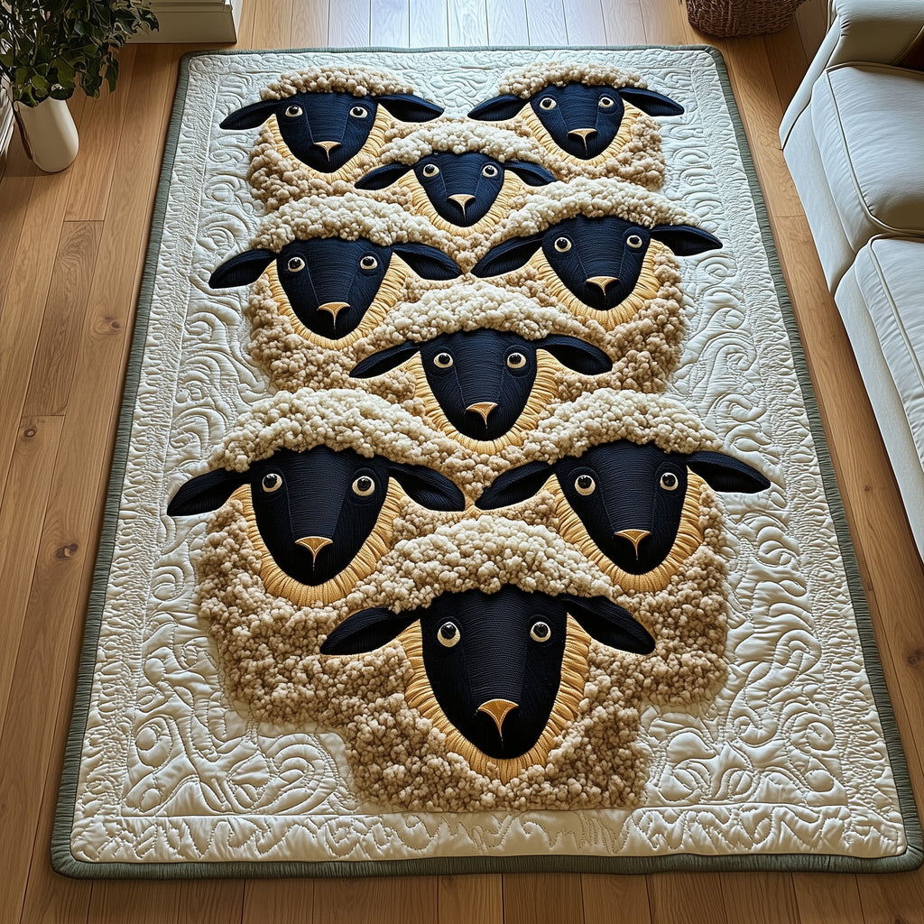 Whimsical Sheep area rug in a living room