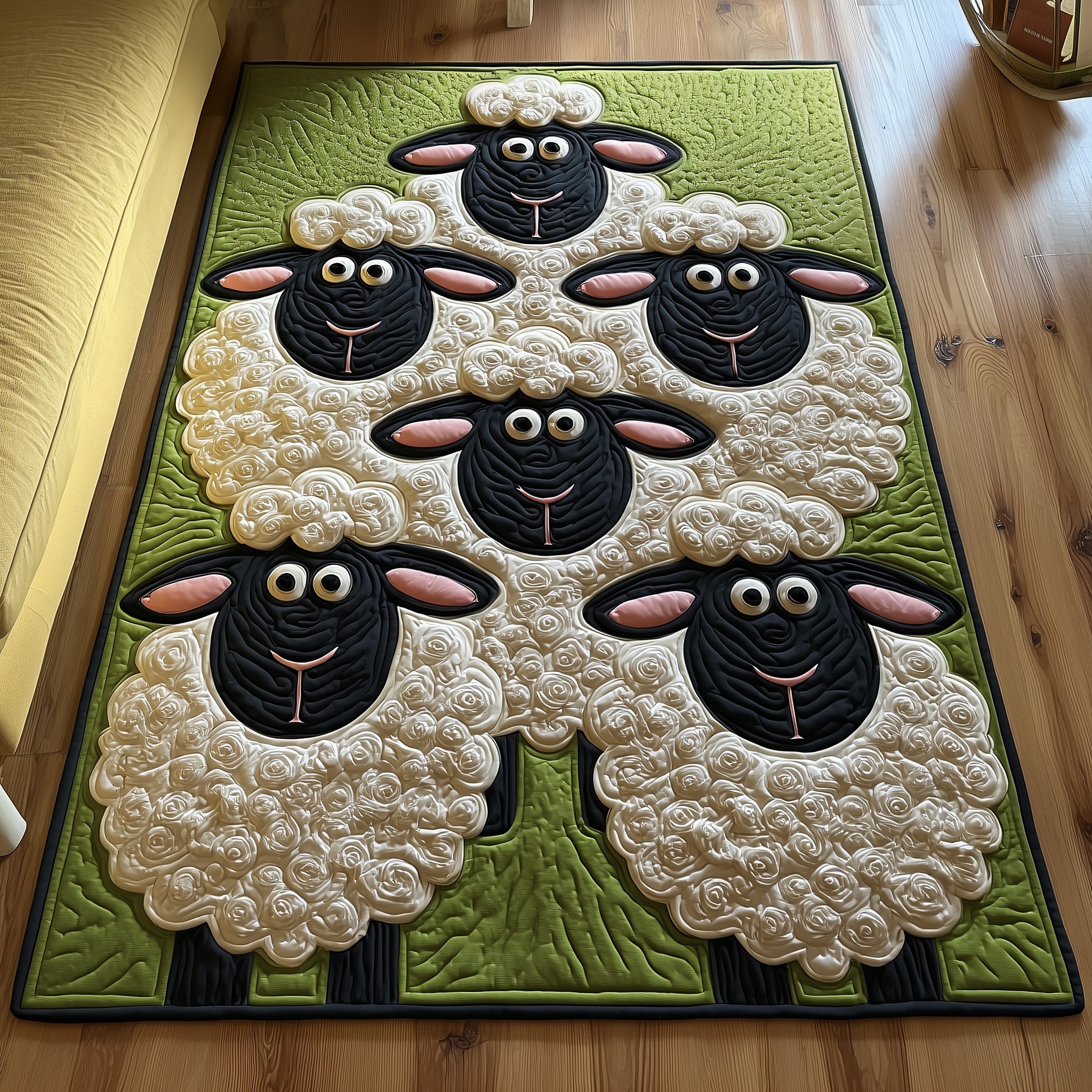 Whimsical Sheep area rug in a living room