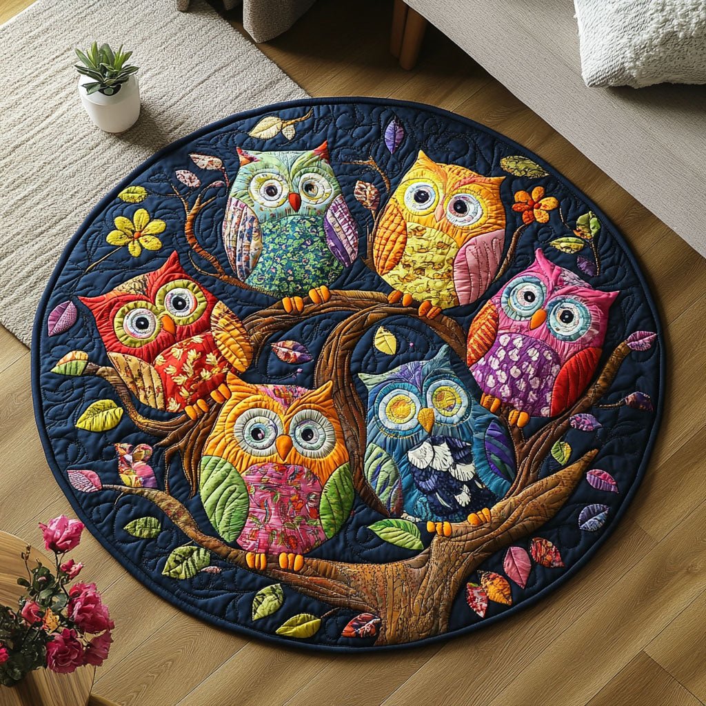 Whimsical Watchers Round Mat Rug - washable non-slip printed rug