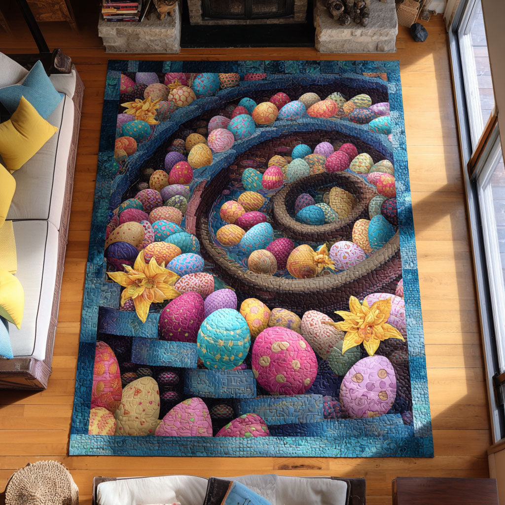 Whimsy Egg Escape area rug in a living room