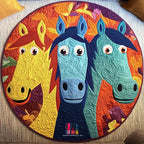 Whimsy Horses Round Mat Rug - washable non-slip printed rug