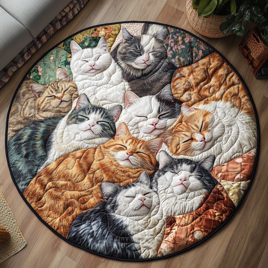 Whisker Wonderland Round Mat Rug - washable non-slip printed rug