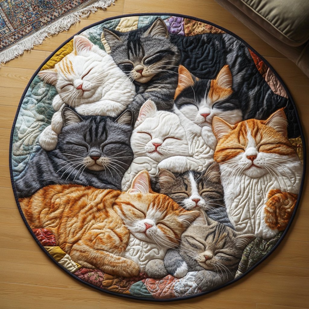 Whisker Wonders Round Mat Rug - washable non-slip printed rug
