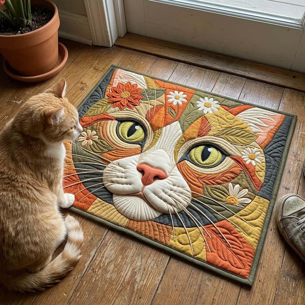 Whiskered Blooms Doormat - Nature Design | Printed Welcome Doormat - washable non-slip printed rug