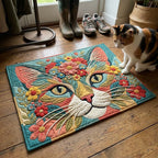 Whiskered Blooms Doormat - Nature Design | Nature Welcome Mat - washable non-slip printed rug