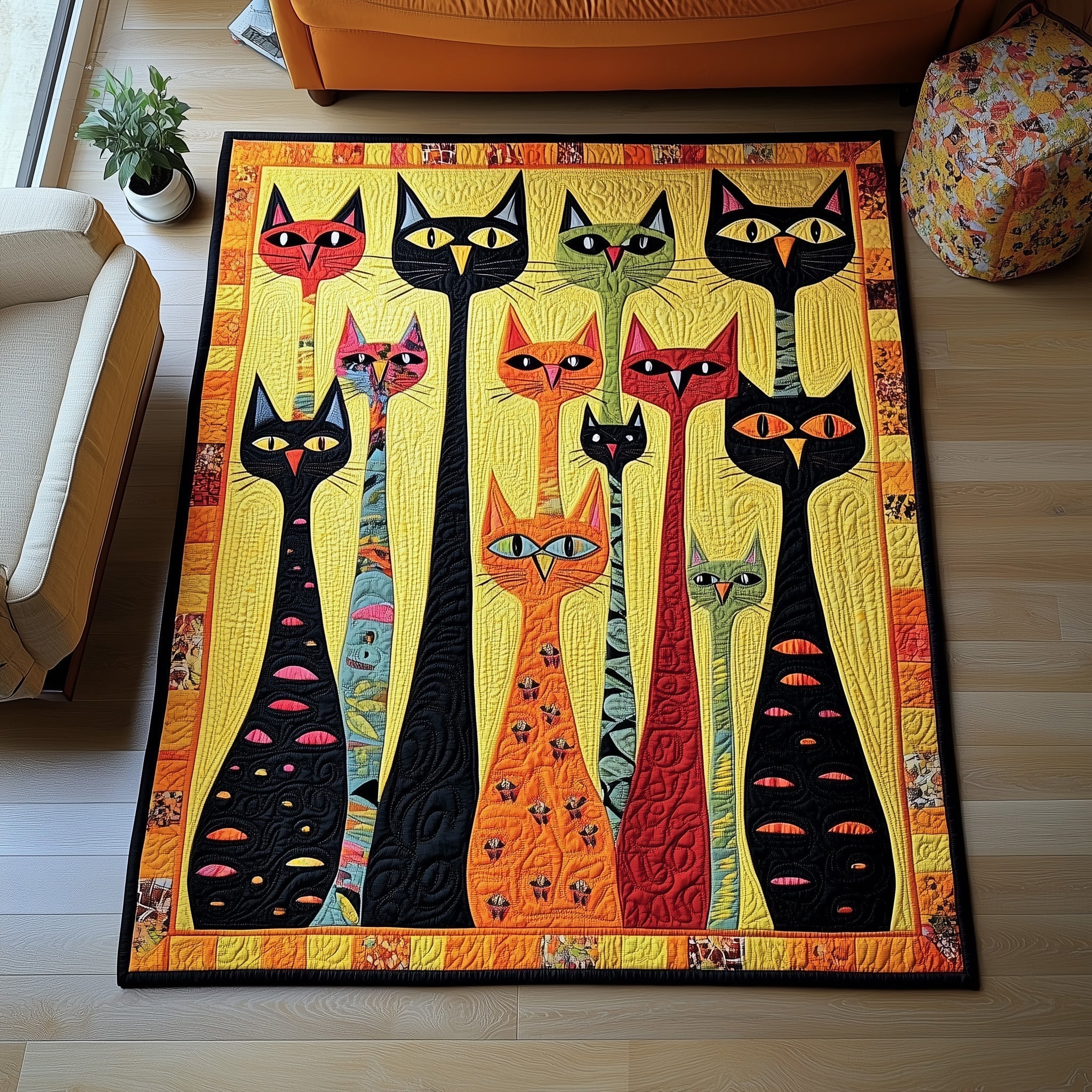 Whiskered Companion area rug in a living room