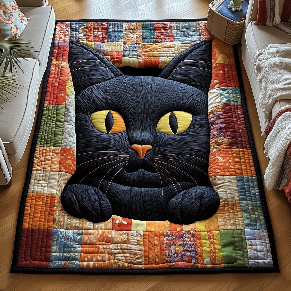 Whiskered Companion area rug in a living room