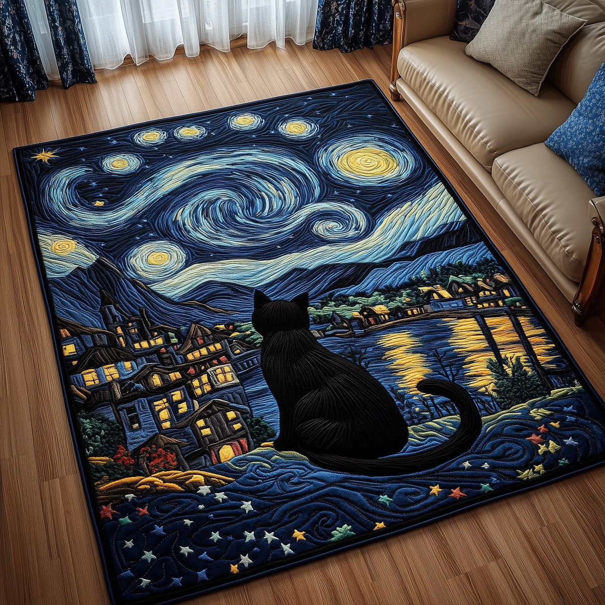 Whiskered Companion area rug in a living room