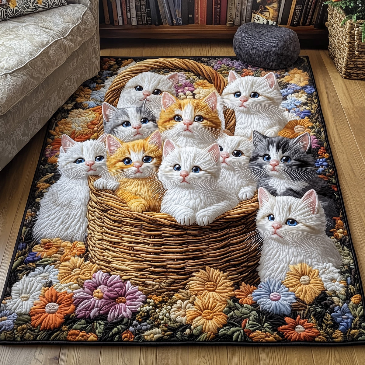 Whiskered Companion area rug in a living room