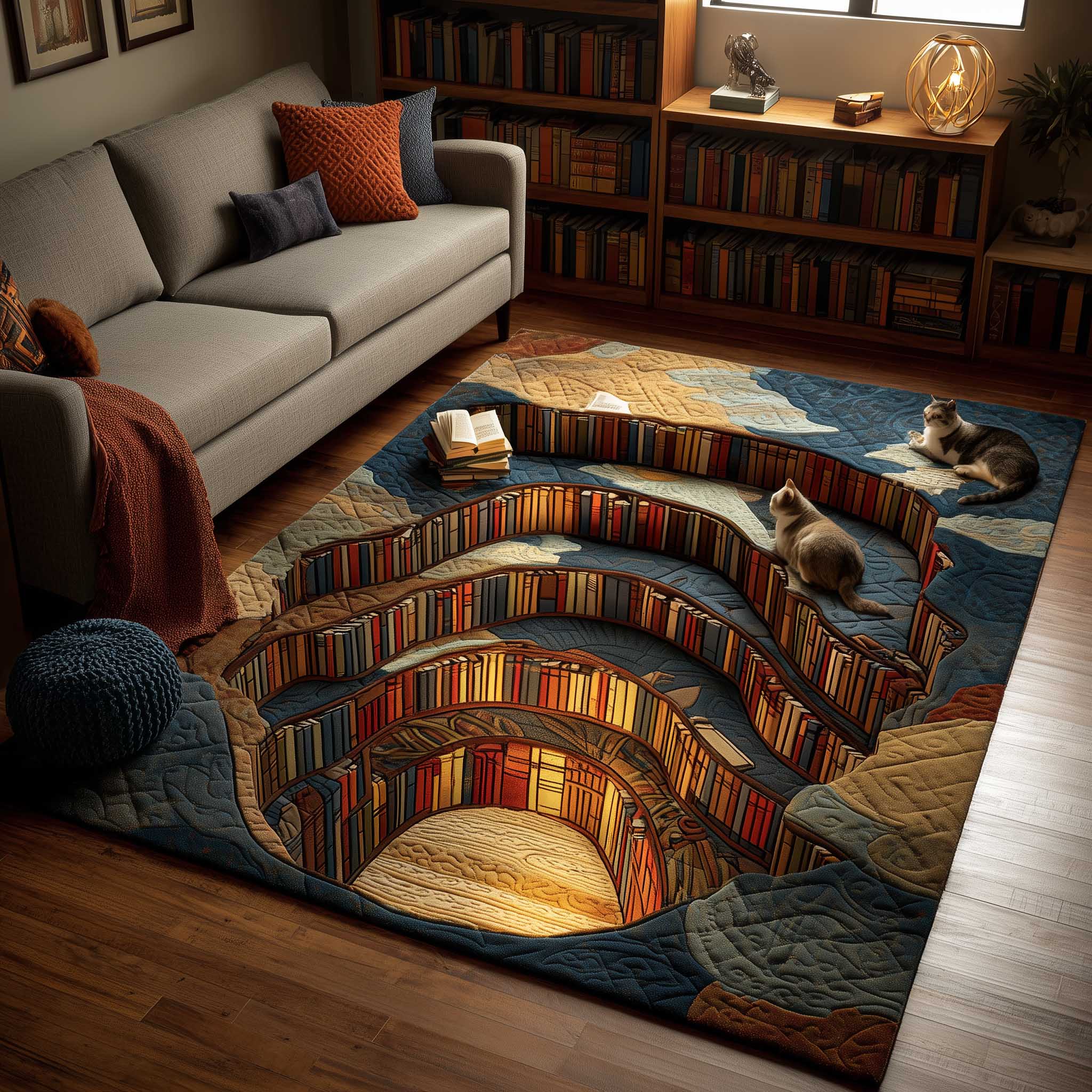 Whiskered Library area rug in a living room