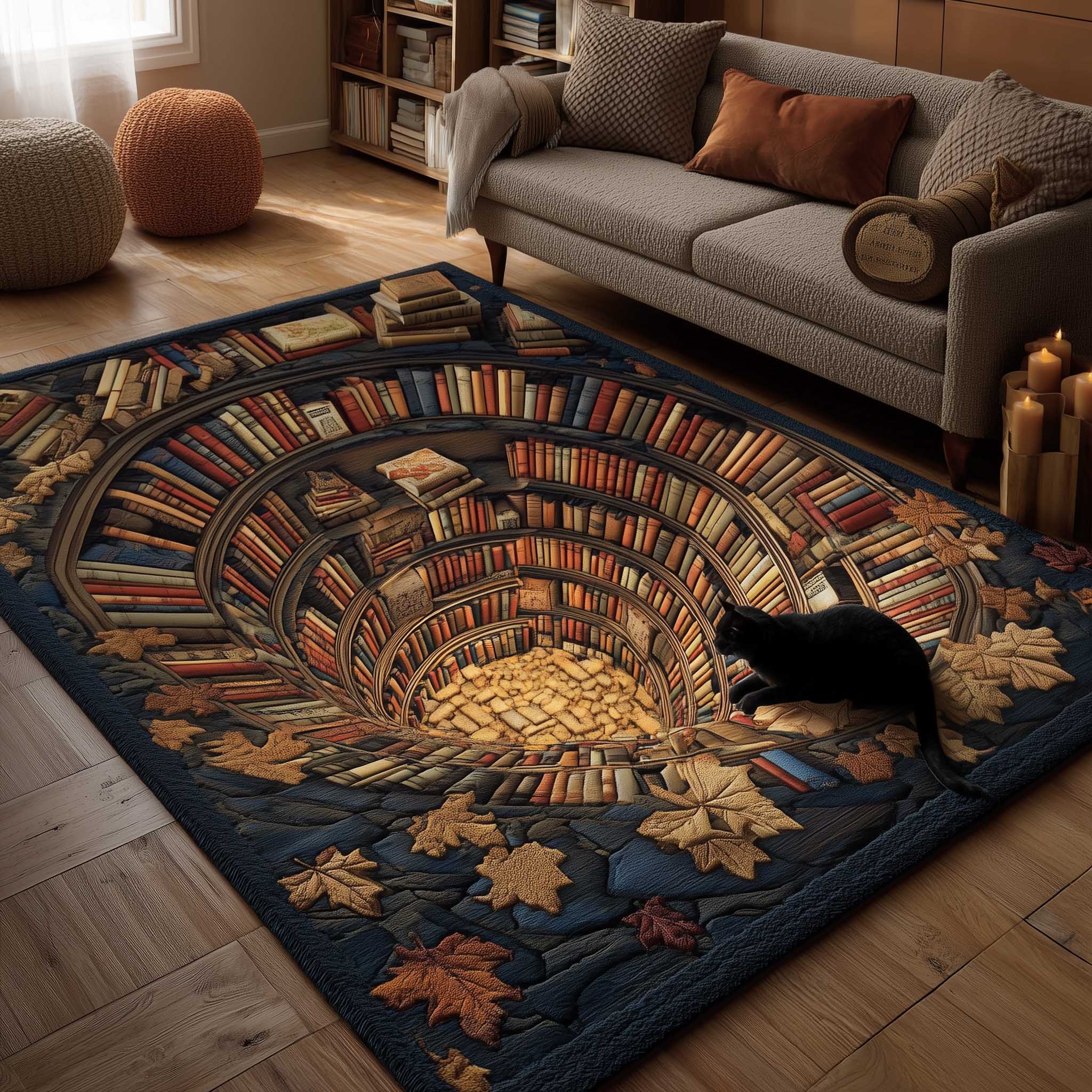 Whiskered Library area rug in a living room