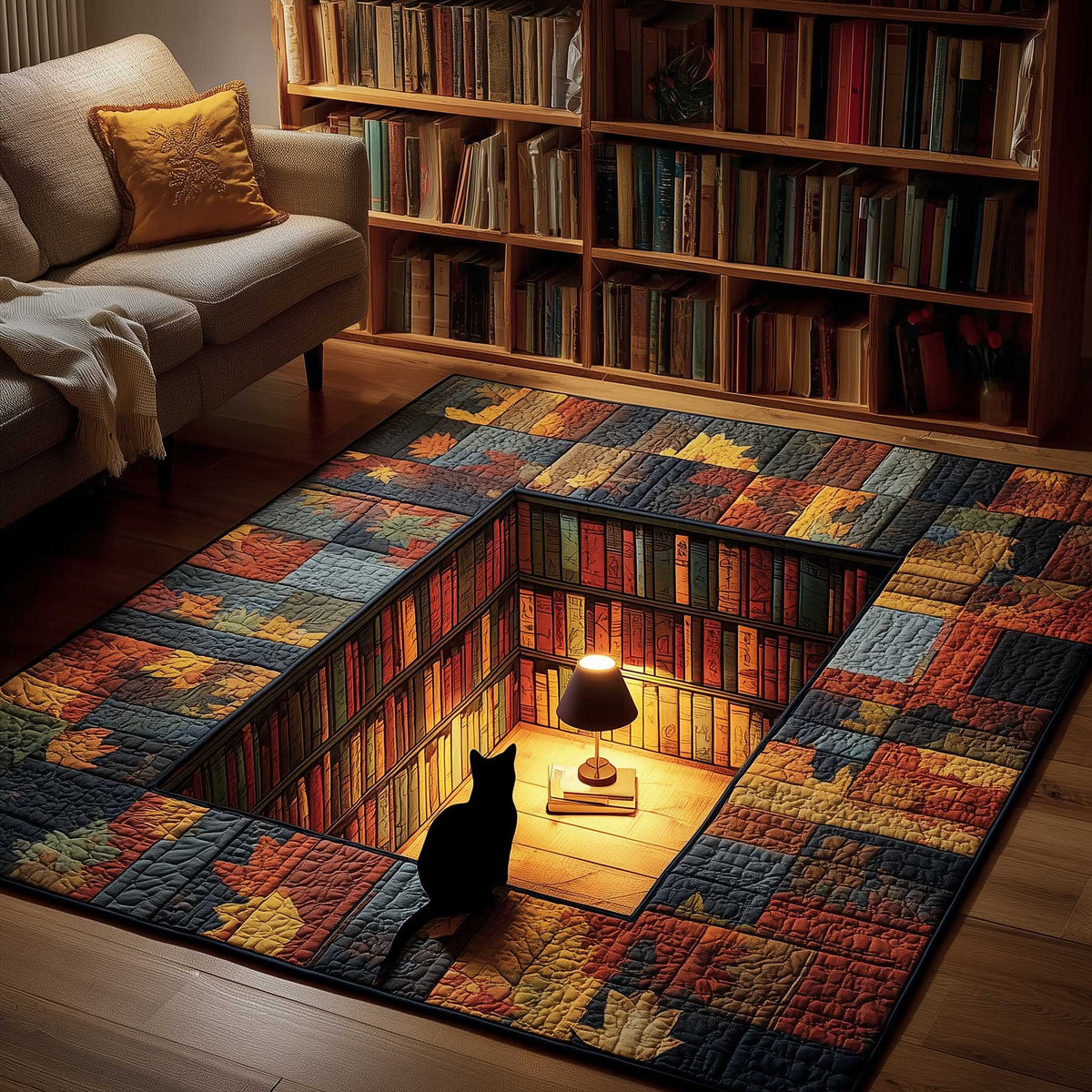 Whiskered Library area rug in a living room