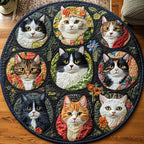 Whiskered Wonders Round Mat Rug - washable non-slip printed rug