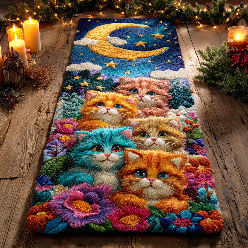 Whiskers in Bloom Runner Carpet Runner Rug - Cute Pet Design | Animal Printed Runner Rug