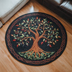 Whispering Leaves Round Mat Rug - washable non-slip printed rug