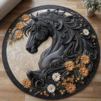 Whispering Mane Round Mat Rug - washable non-slip printed rug