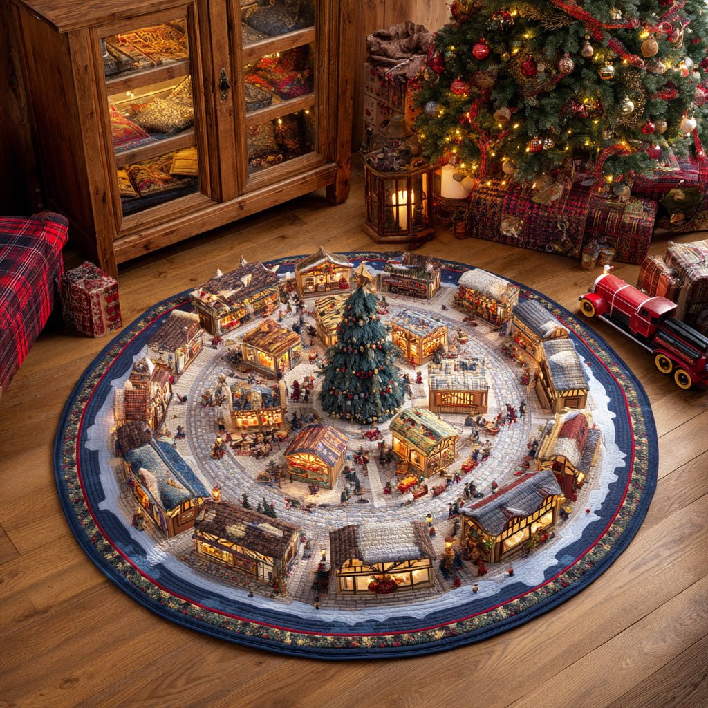 Whispering Pines Snow Round Mat Rug - washable non-slip printed rug