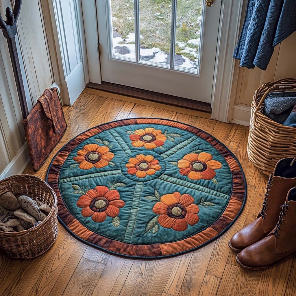 Whispering Poppy Path Round Mat Rug - washable non-slip printed rug