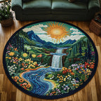 Whispering Waters Round Mat Rug - washable non-slip printed rug