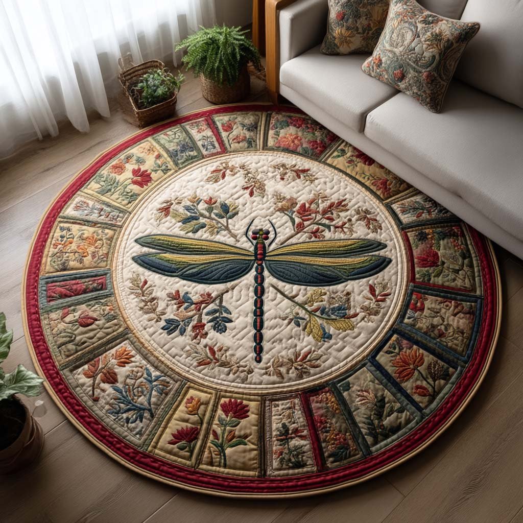 Whispering Wings Round Mat Rug - washable non-slip printed rug