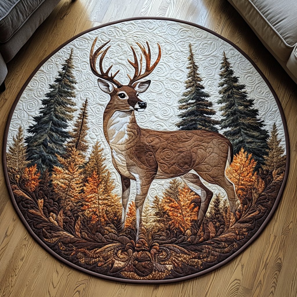 White-tailed Buck Round Mat Rug - washable non-slip printed rug