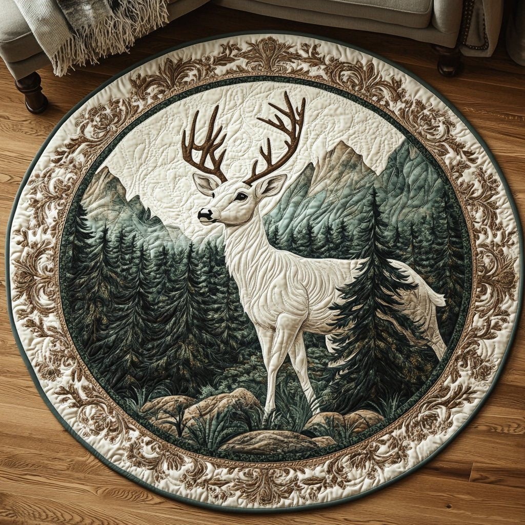 White-tailed Charm Round Mat Rug - washable non-slip printed rug