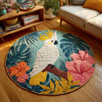 White Cockatoo Round Mat Rug - washable non-slip printed rug