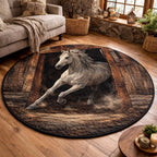 White Stallion Dash Round Mat Rug - washable non-slip printed rug