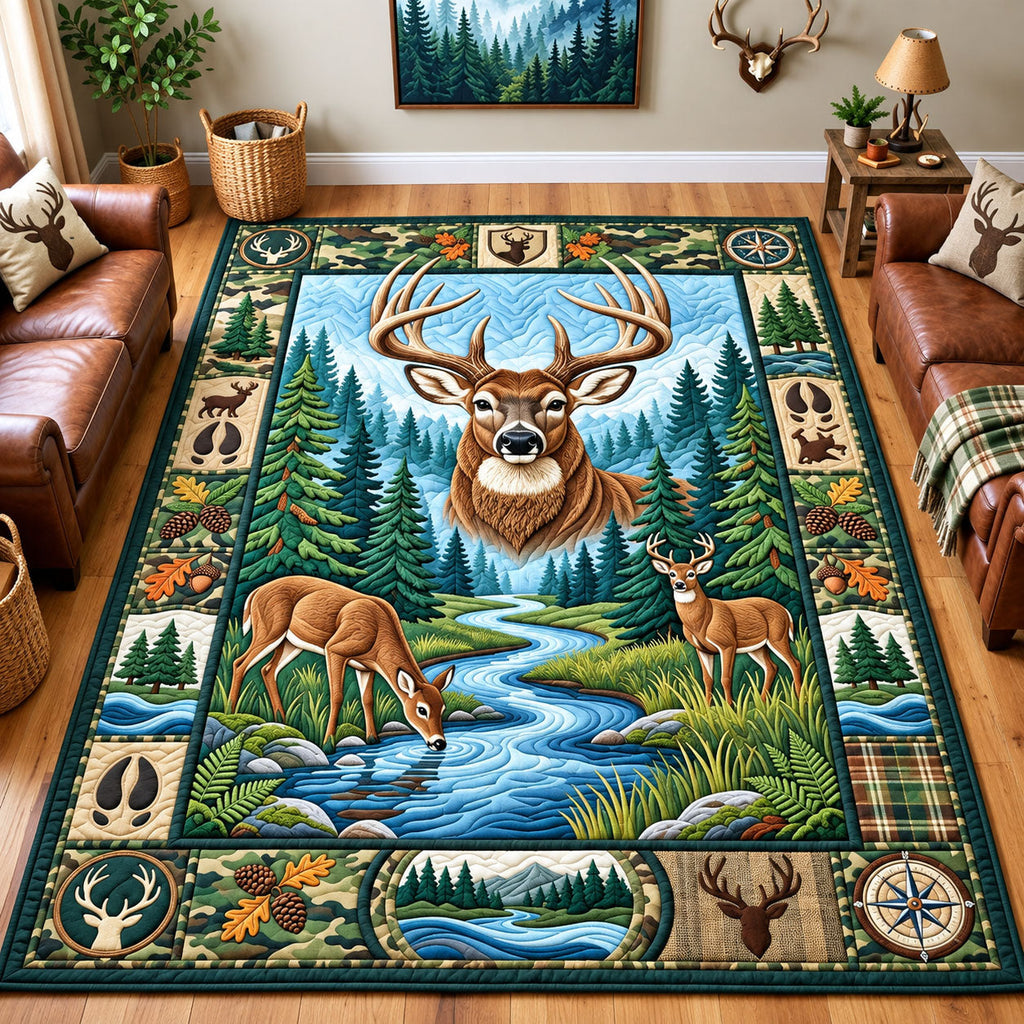 Whitetail Deer area rug in a living room