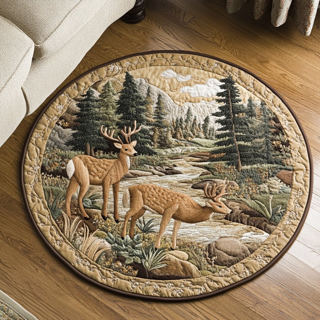 Whitetail Wonder Round Mat Rug - washable non-slip printed rug