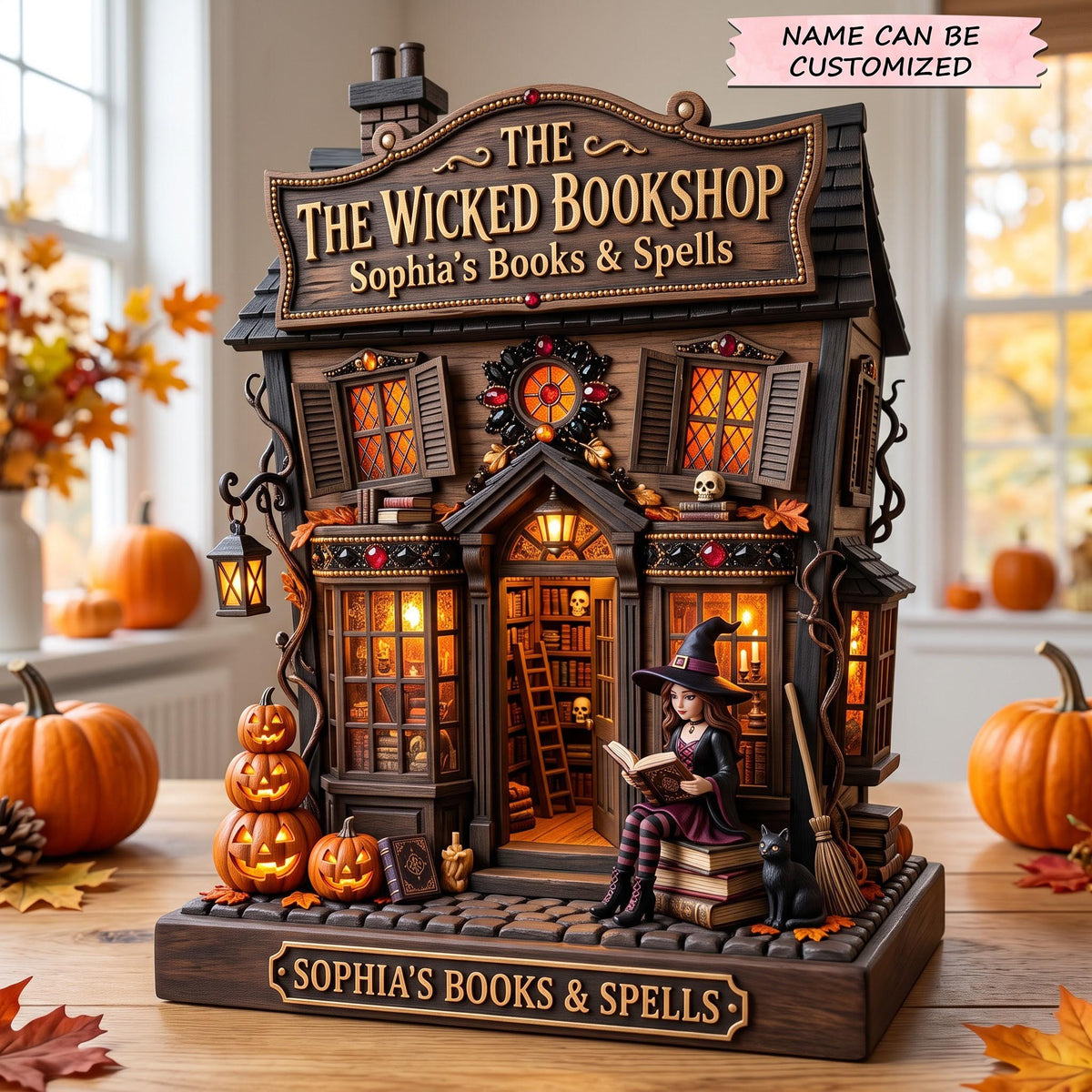 Wicked Bookshop wooden block, laser-cut 3-layer wood