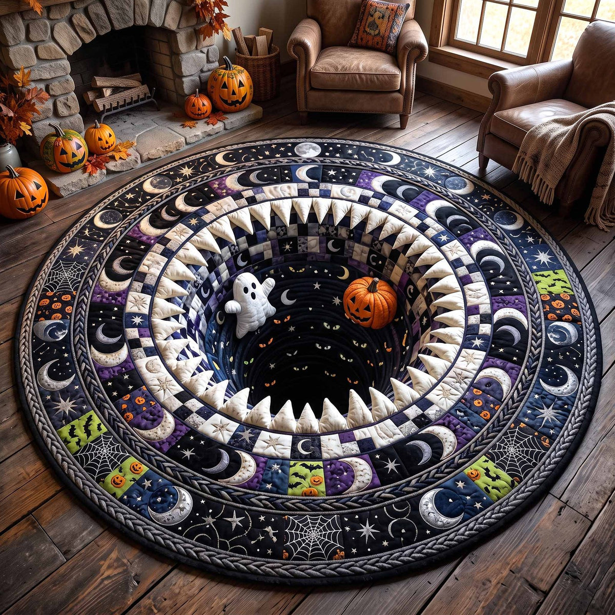Wicked Hollow (Design 3) Round Mat Rug - washable non-slip printed rug