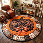 Wicked Pumpkin Halloween Round Mat Rug - washable non-slip printed rug