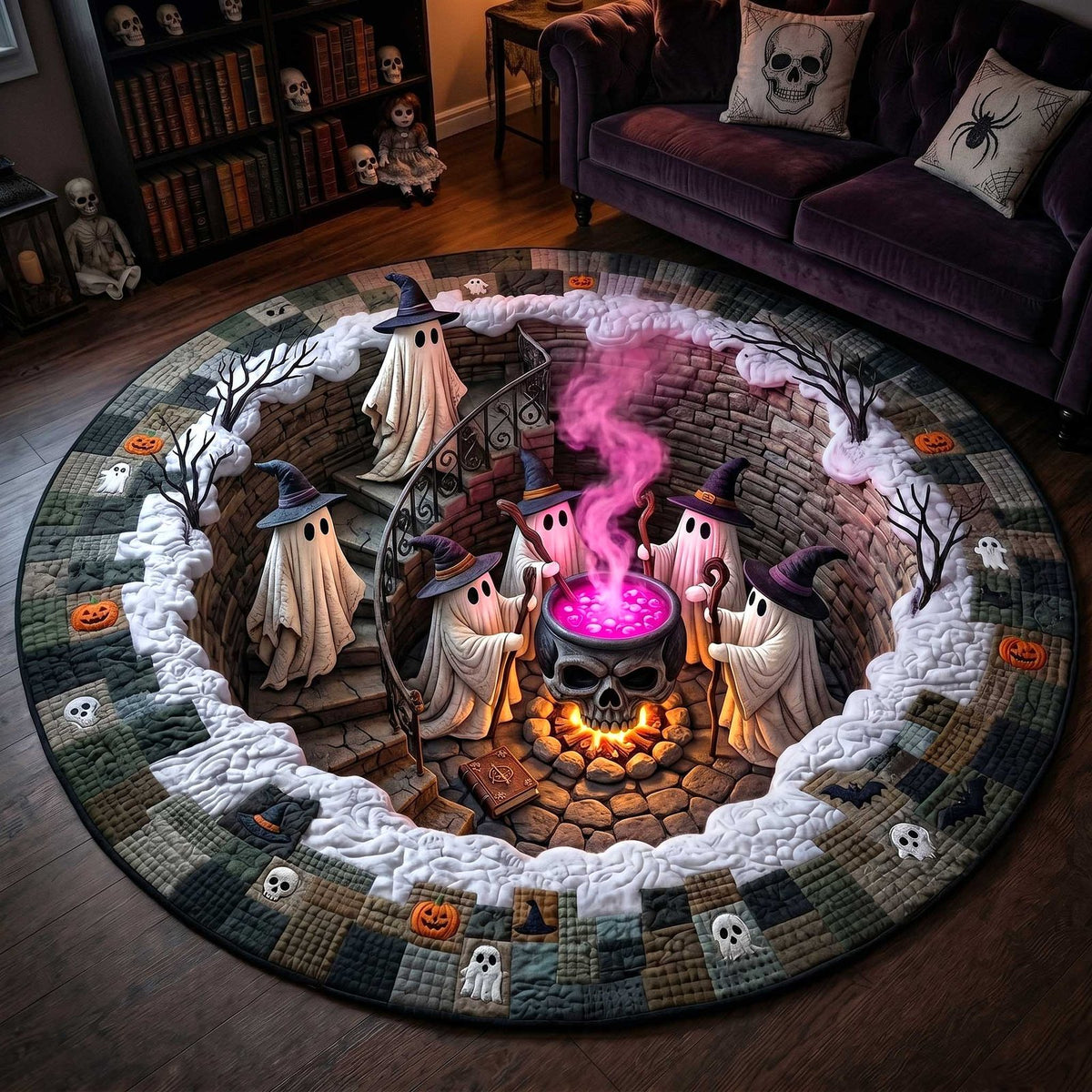Wicked Spirits (Design 3) Round Mat Rug - washable non-slip printed rug
