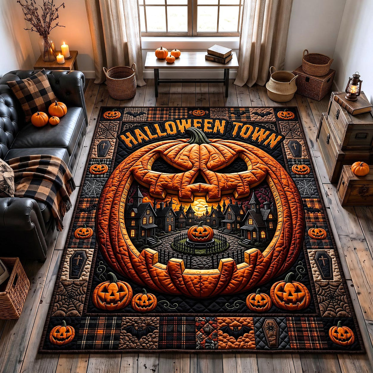 Wicked Village area rug in a living room